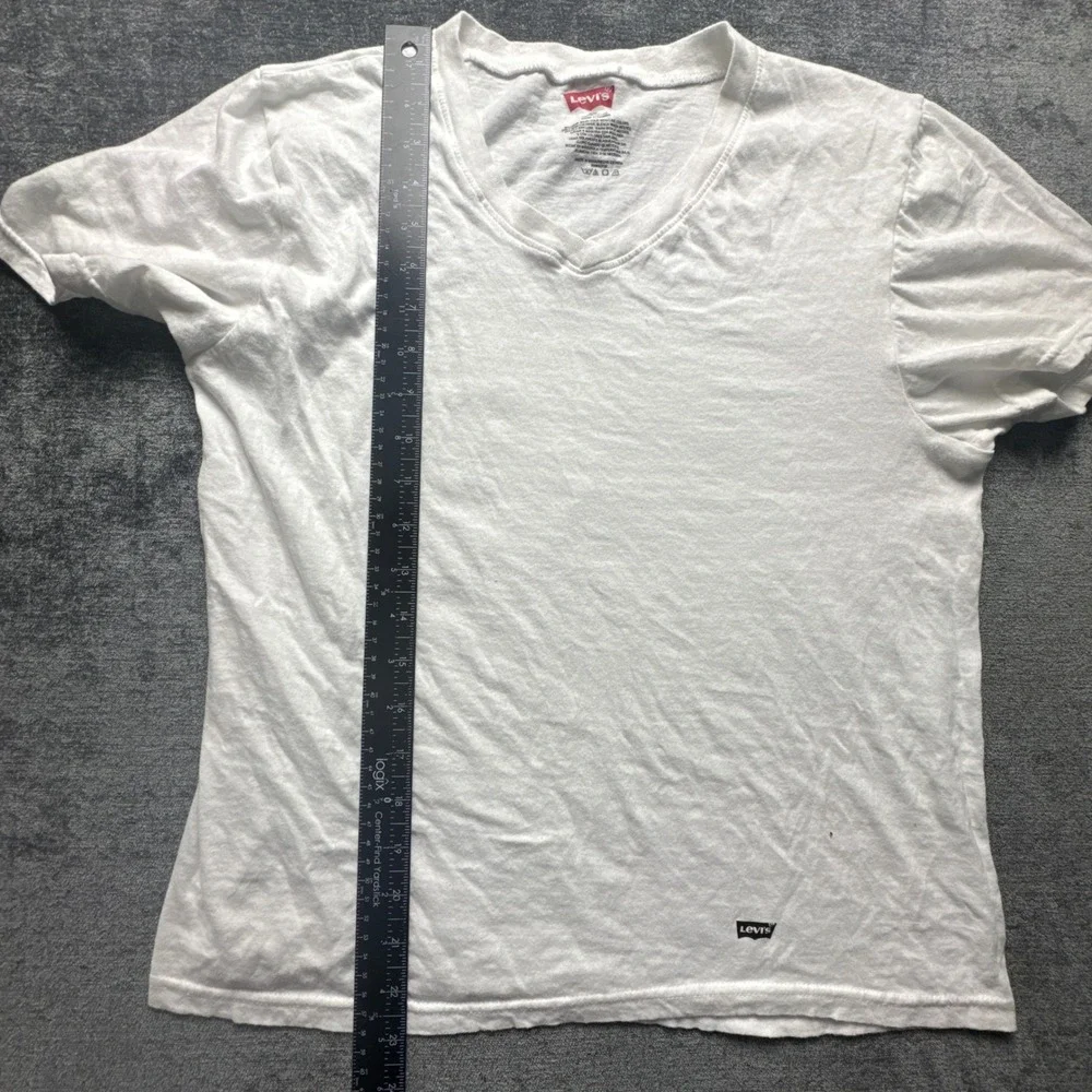 Levi's T-Shirt Mens Medium White Knit Cotton‎ Batwing Logo Slim Casual V-Neck